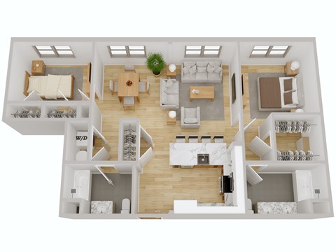 Floor plan for 2 beds, 2 baths, 1147 sqft